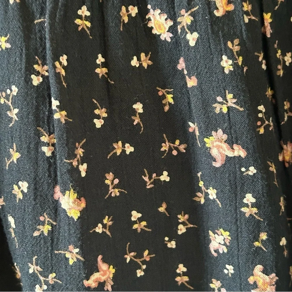 Madewell Women’s Peasant Smock Blouse Sz 4 Black Dixie Floral Print Cottage Core